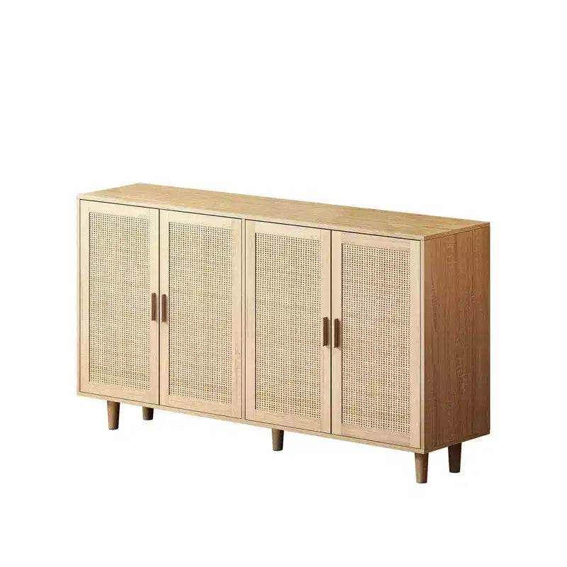 Mobile Contenitore/Madia a 4 Ante in Rattan Nero, per Uso Domestico Singolo