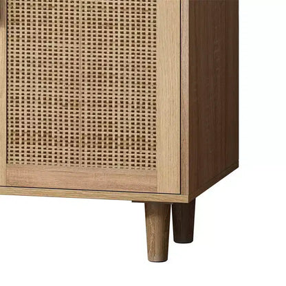 Mobile Contenitore/Madia a 4 Ante in Rattan Nero, per Uso Domestico Singolo