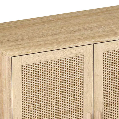 Mobile Contenitore/Madia a 4 Ante in Rattan Nero, per Uso Domestico Singolo